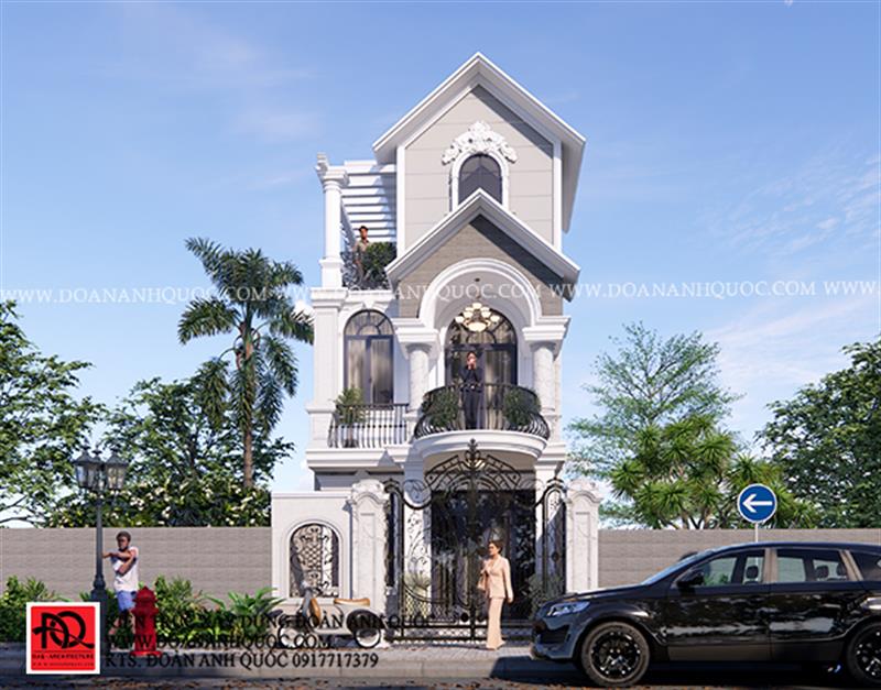 Thiết kế nhà Phan Thiết, Xây nhà trọn gói Phan Thiết, Thi công nhà trọn gói Phan Thiết, Thiết kế Thi công nội thất Phan Thiết Bình Thuận, Công ty Xây dựng Bình Thuận, Thiết kế nhà Bình Thuận, Xây nhà trọn gói Bình Thuận. Thiết kế nhà Phan Thiết- Mẫu nhà phố mái thái 3 tầng tân cổ điển_MS 53